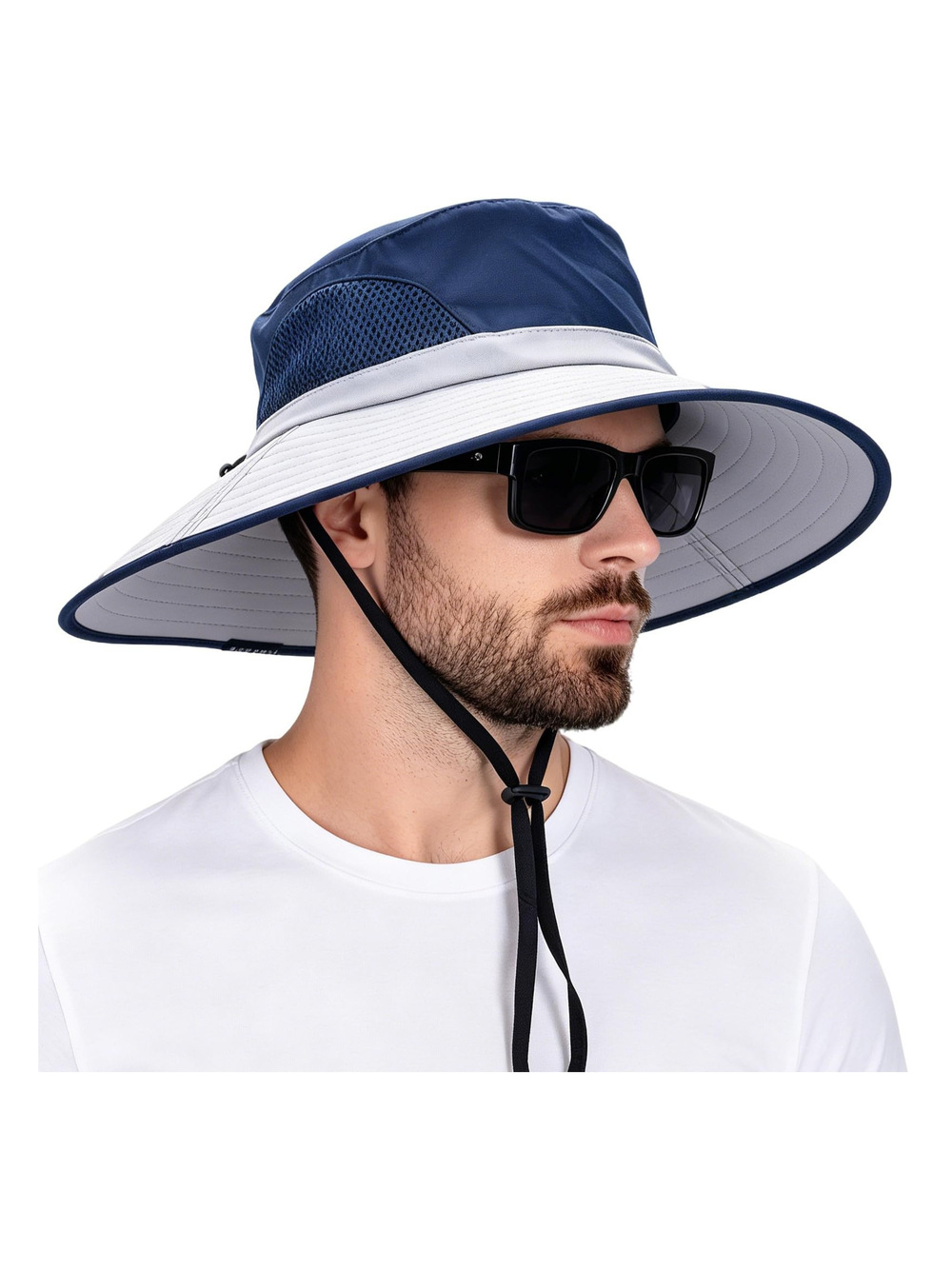 Wide Brim Sun Bucket Hat, Waterproof Boonie | Light Gray, Navy Blue | Size OS